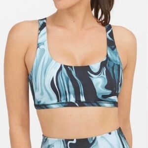 SPANX Printed Low Impact Sports Bra Marbled Blue Black Size Medium New w/ tags!